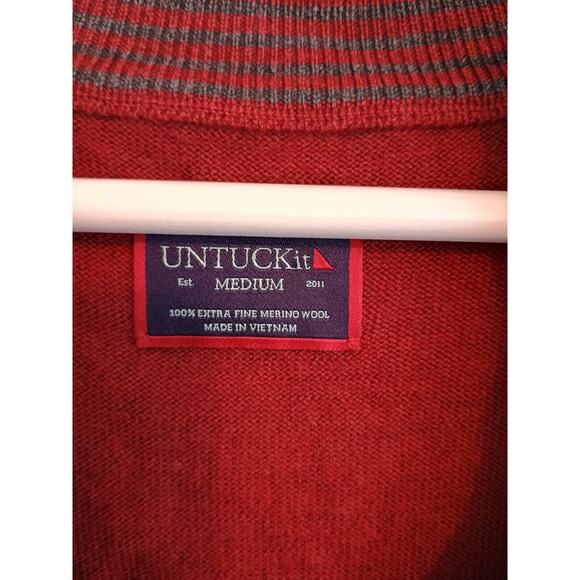 Untuckit Sweater Mens Medium Red Belguardo 1/4 Zip Minimalist Casual Merino Wool - Picture 4 of 10
